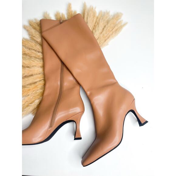 Jeffrey Campbell Sincerely Knee High Boots Size 8  Leather Beige Tan Fall - Picture 7 of 10